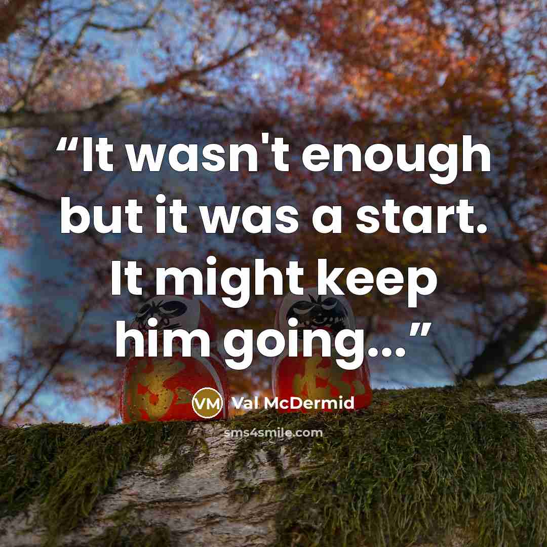 “It wasn't enough but it was a start. It might keep him going...” quote by Val McDermid