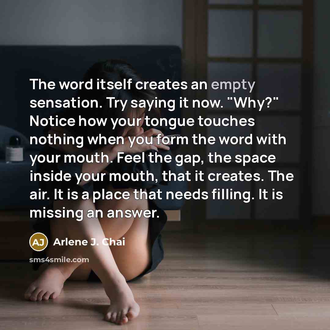 “The word itself creates an empty sensation. Try saying it…” quote by Arlene J. Chai