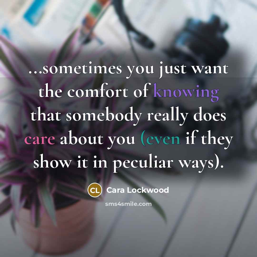 “...sometimes you just want the comfort of knowing that somebody…” quote by Cara Lockwood