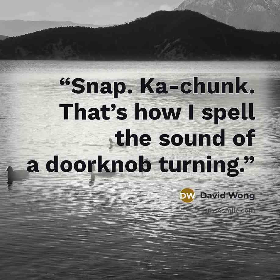 “Snap. Ka-chunk. That’s how I spell the sound of a doorknob turning.” quote by David Wong