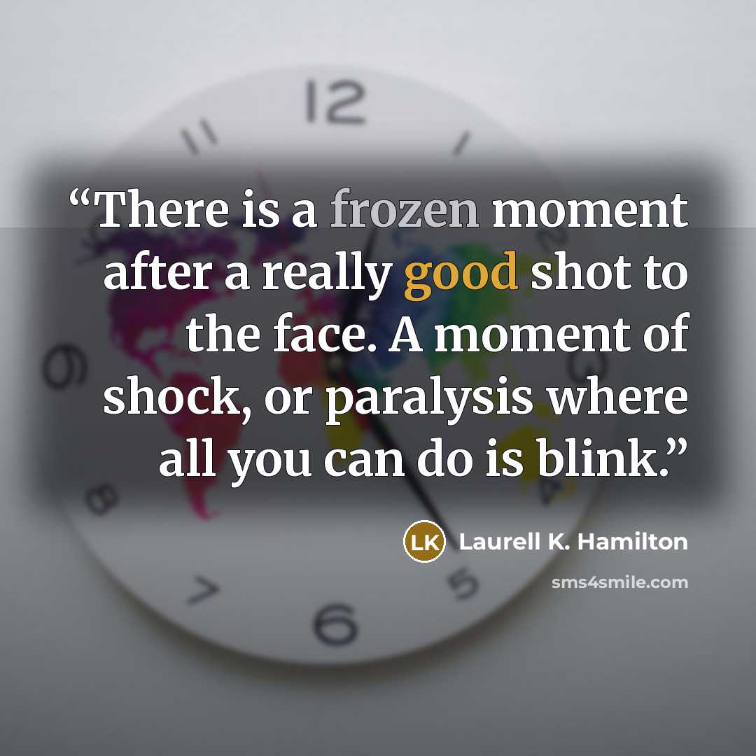 “There is a frozen moment after a really good shot to the face. A moment of shock, or paralysis where all you can do is blink.” quote by Laurell K. Hamilton