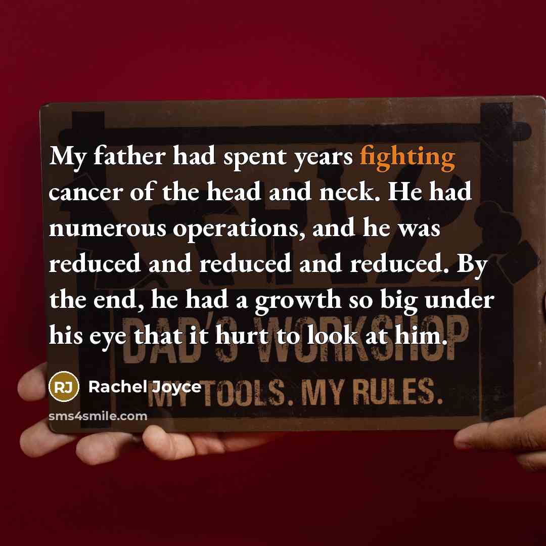 “My father had spent years fighting cancer of the head…” quote by Rachel Joyce