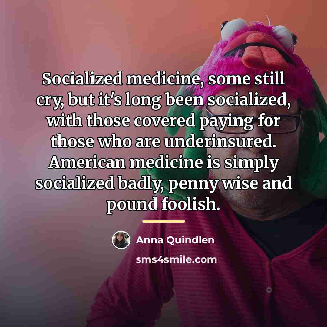 “Socialized medicine, some still cry, but it's long been socialized,…” quote by Anna Quindlen
