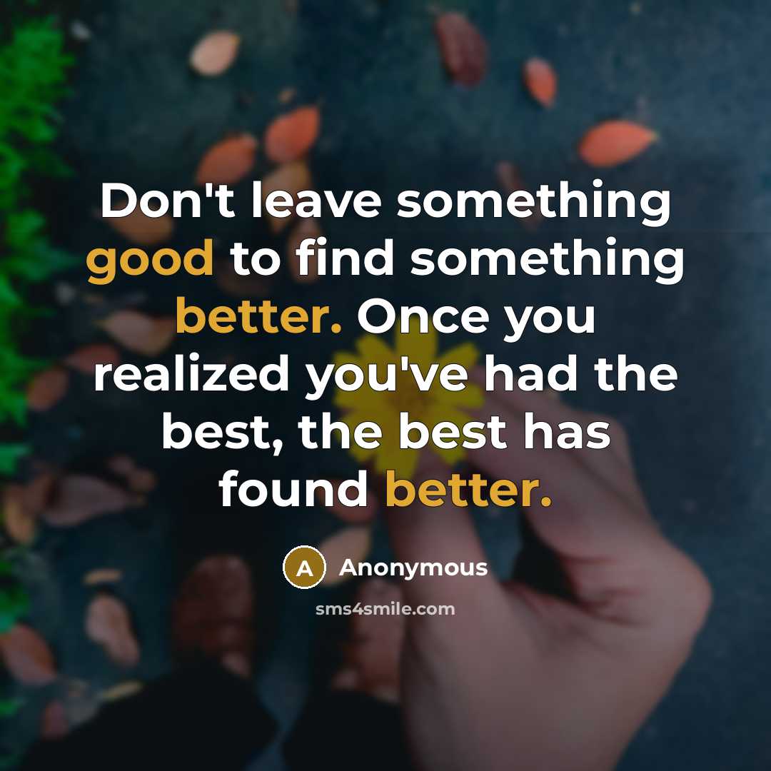 “Don't leave something good to find something better. Once you realized you've had the best, the best has found better.” quote by Anonymous