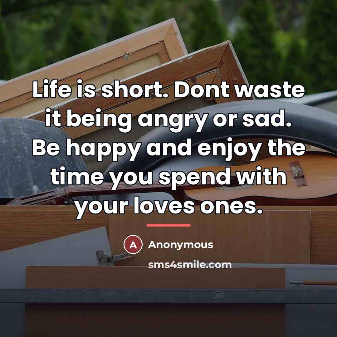 “Life is short. Dont waste it being angry or sad.…” quote by Anonymous