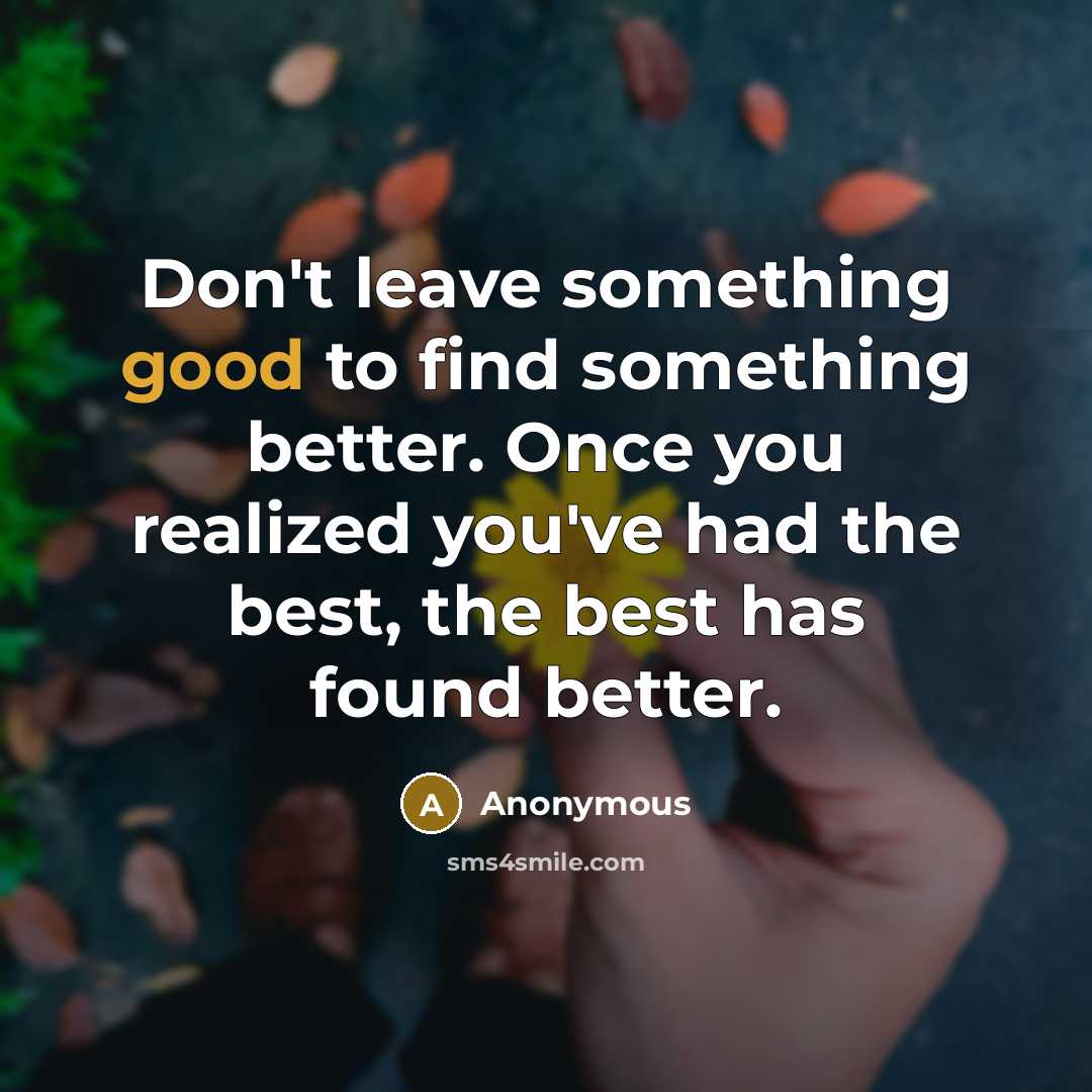 “Don't leave something good to find something better. Once you realized you've had the best, the best has found better.” quote by Anonymous