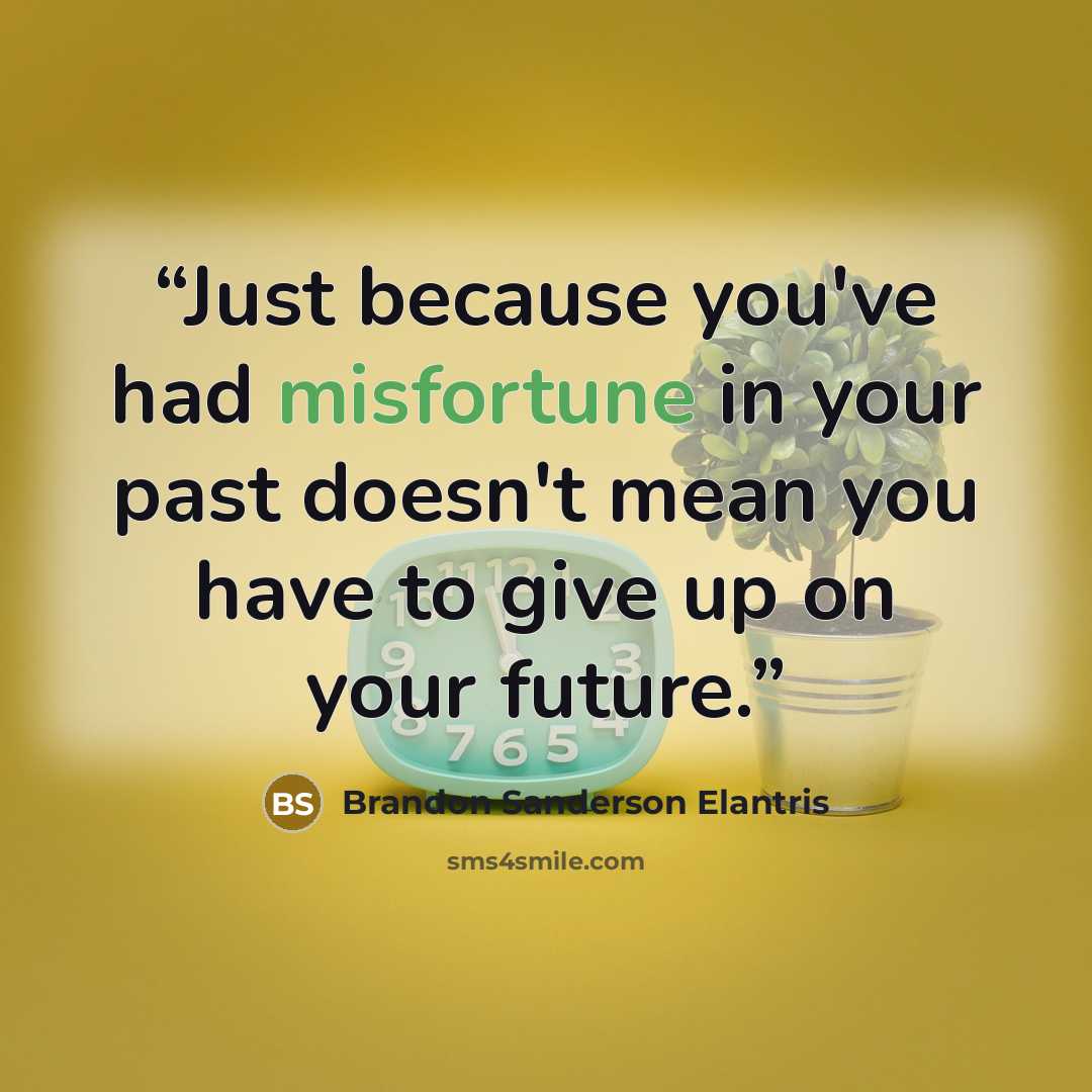 “Just because you've had misfortune in your past doesn't mean you have to give up on your future.” quote by Brandon Sanderson Elantris