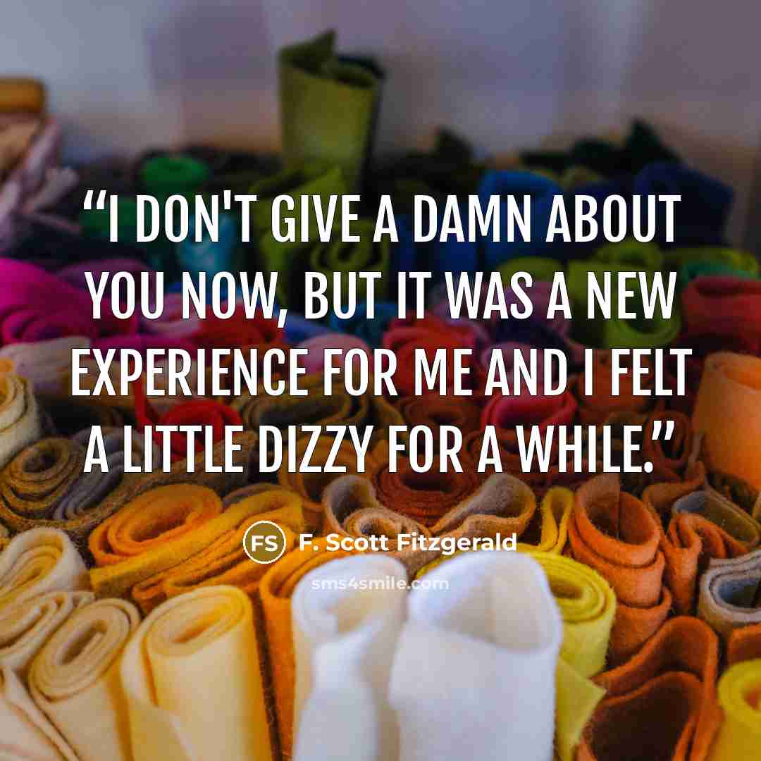 “I don't give a damn about you now, but it was a new experience for me and I felt a little dizzy for a while.” quote by F. Scott Fitzgerald