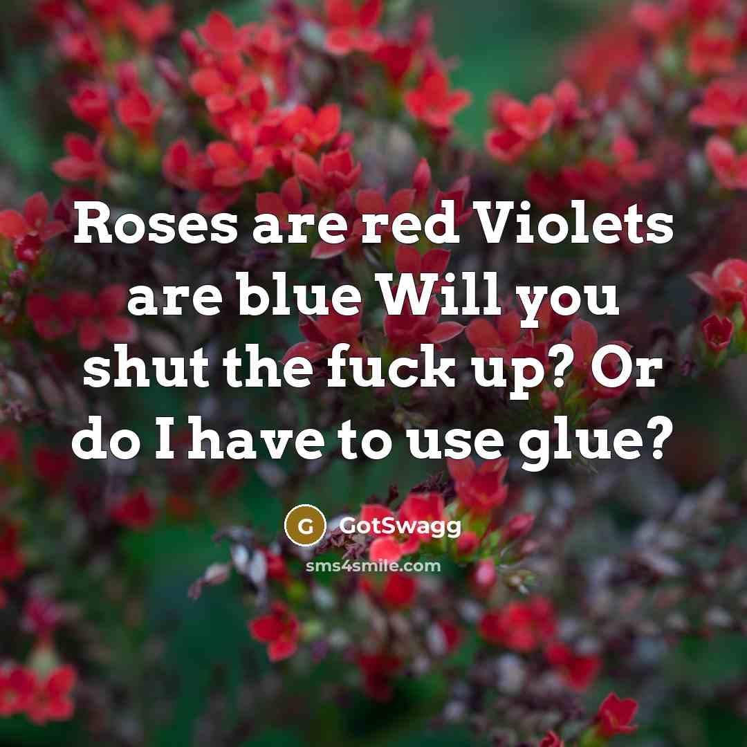 “Roses are red Violets are blue Will you shut the…” quote by GotSwagg