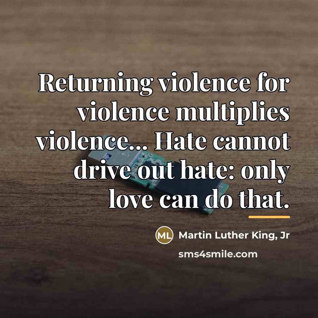“Returning violence for violence multiplies violence... Hate cannot drive out…” quote by Martin Luther King, Jr