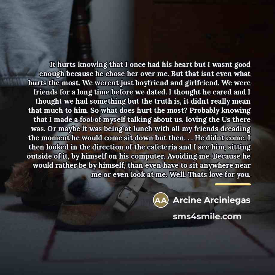 “It hurts knowing that I once had his heart but…” quote by Arcine Arciniegas
