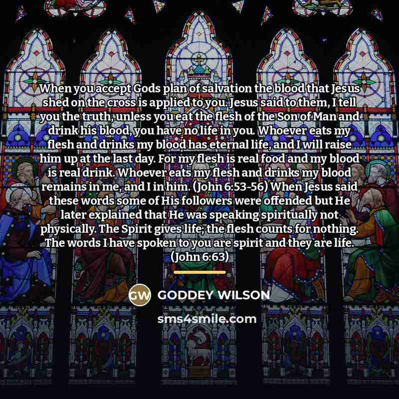“When you accept Gods plan of salvation the blood that…” quote by GODDEY WILSON