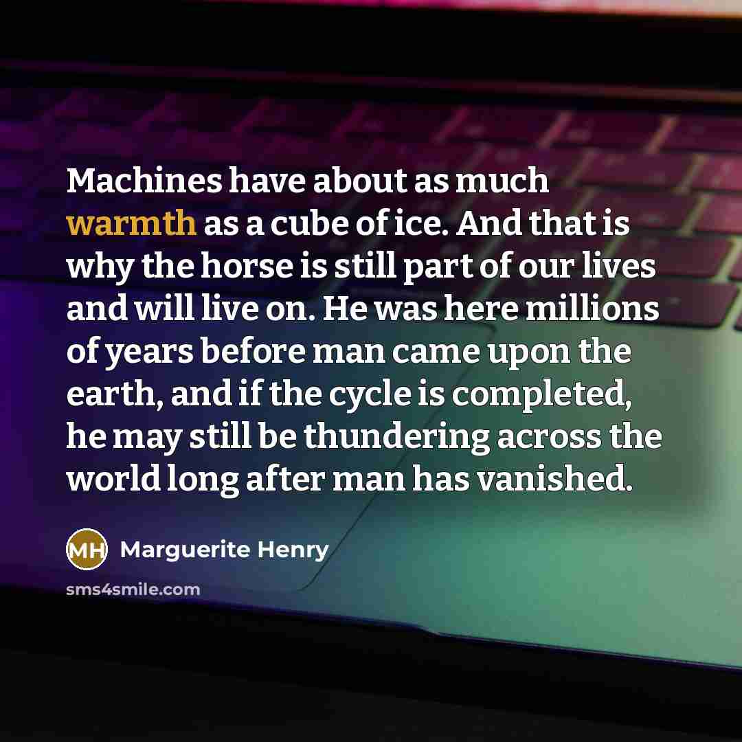 “Machines have about as much warmth as a cube of…” quote by Marguerite Henry