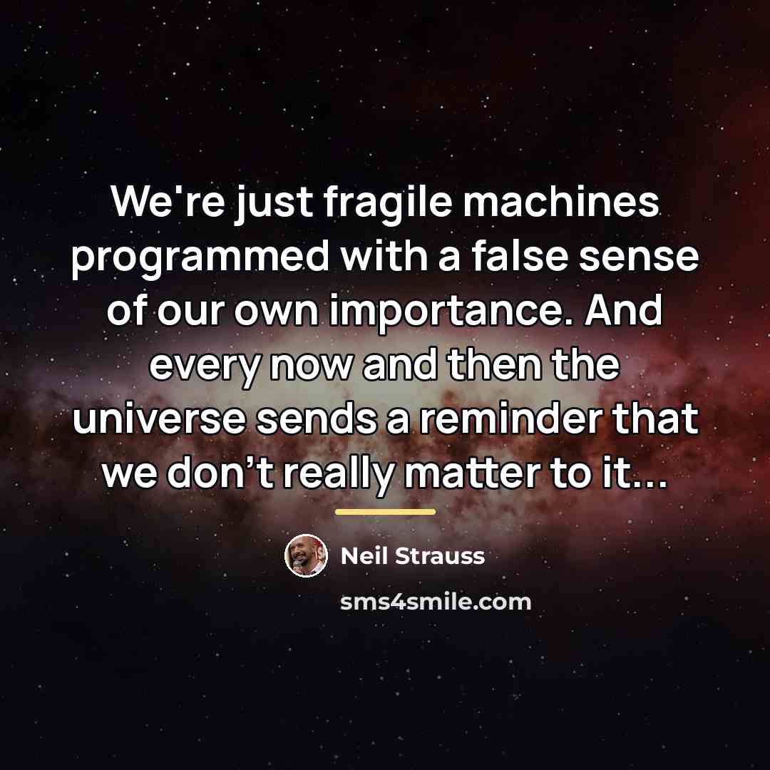 “We're just fragile machines programmed with a false sense of…” quote by Neil Strauss