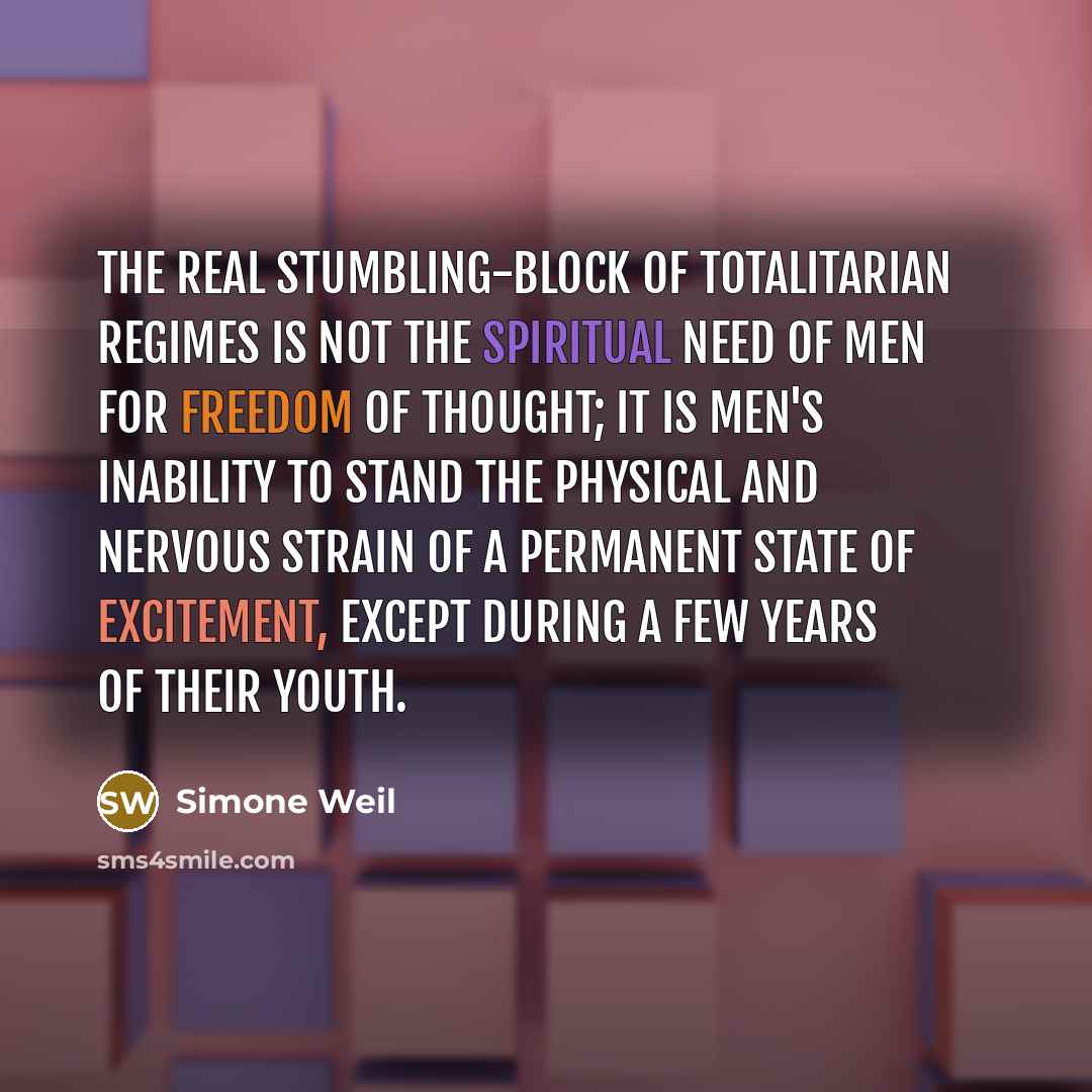 “The real stumbling-block of totalitarian regimes is not the spiritual…” quote by Simone Weil