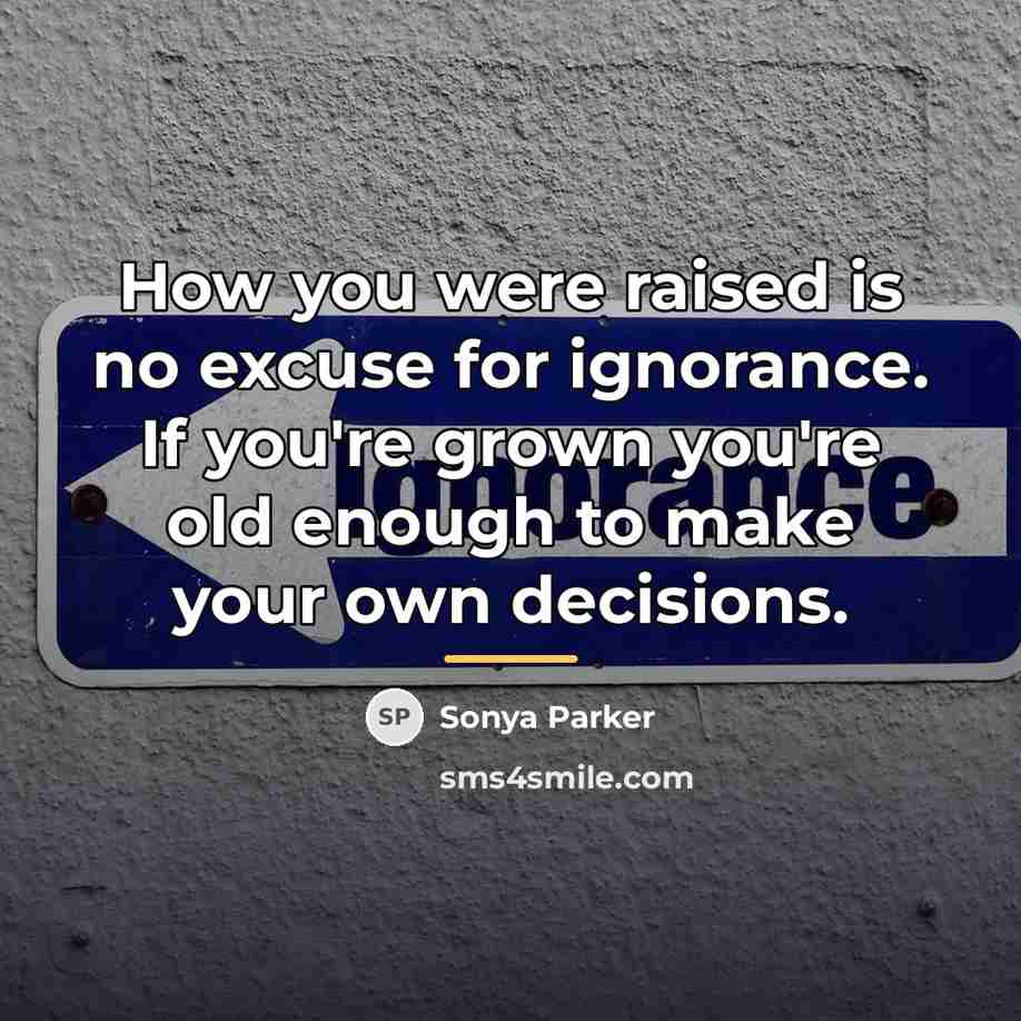 “How you were raised is no excuse for ignorance. If…” quote by Sonya Parker