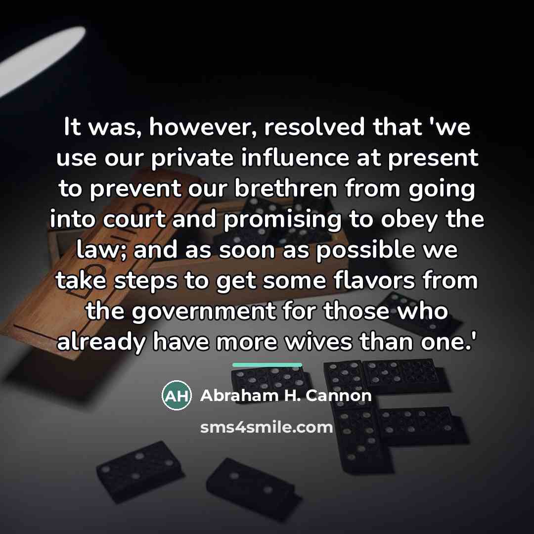 “It was, however, resolved that 'we use our private influence…” quote by Abraham H. Cannon