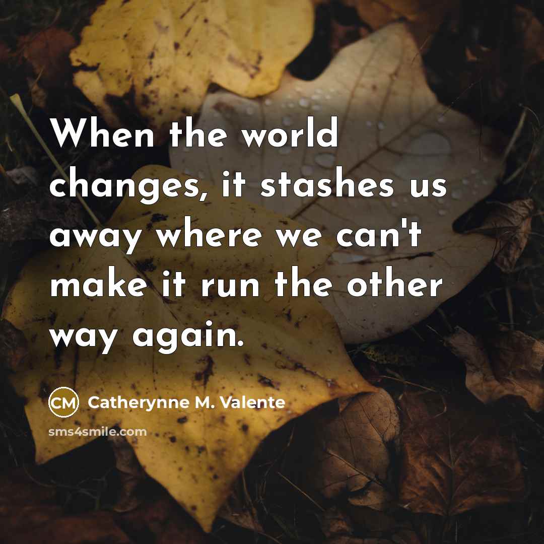 “When the world changes, it stashes us away where we can't make it run the other way again.” quote by Catherynne M. Valente
