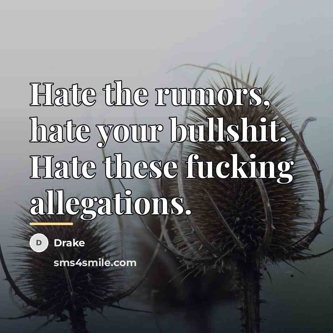 “Hate the rumors, hate your bullshit. Hate these fucking allegations.…” quote by Drake