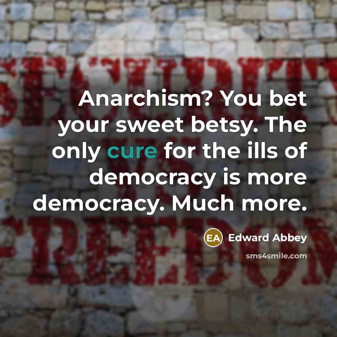 “Anarchism? You bet your sweet betsy. The only cure for…” quote by Edward Abbey