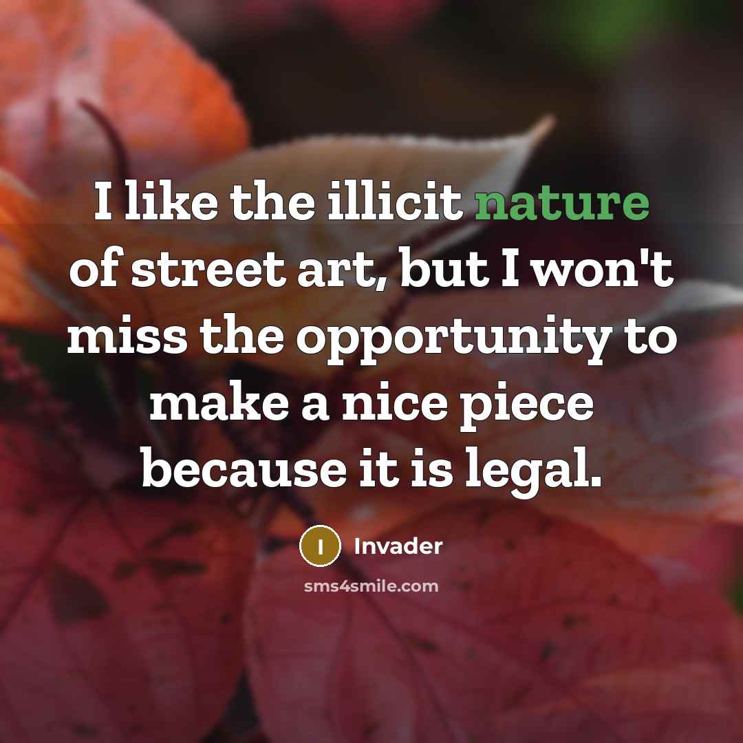“I like the illicit nature of street art, but I…” quote by Invader