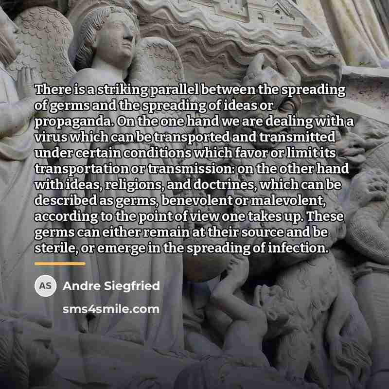 “There is a striking parallel between the spreading of germs…” quote by Andre Siegfried