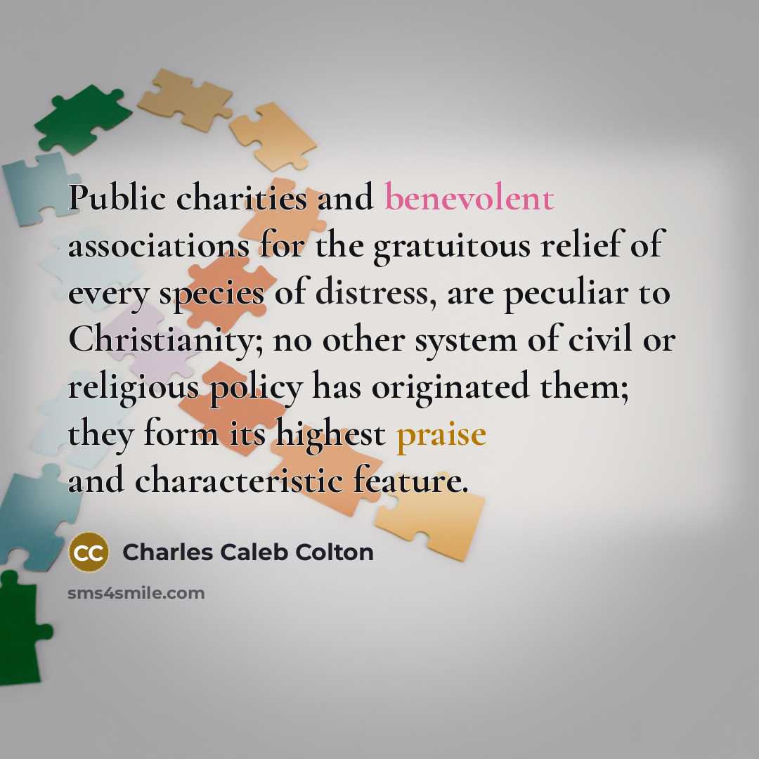 “Public charities and benevolent associations for the gratuitous relief of…” quote by Charles Caleb Colton