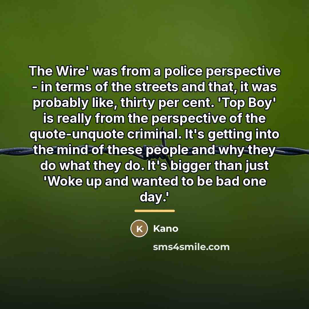 “The Wire' was from a police perspective - in terms…” quote by Kano