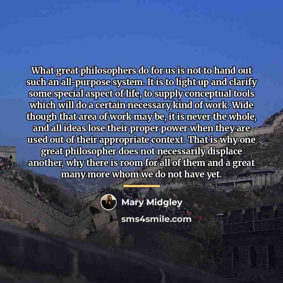 “What great philosophers do for us is not to hand…” quote by Mary Midgley