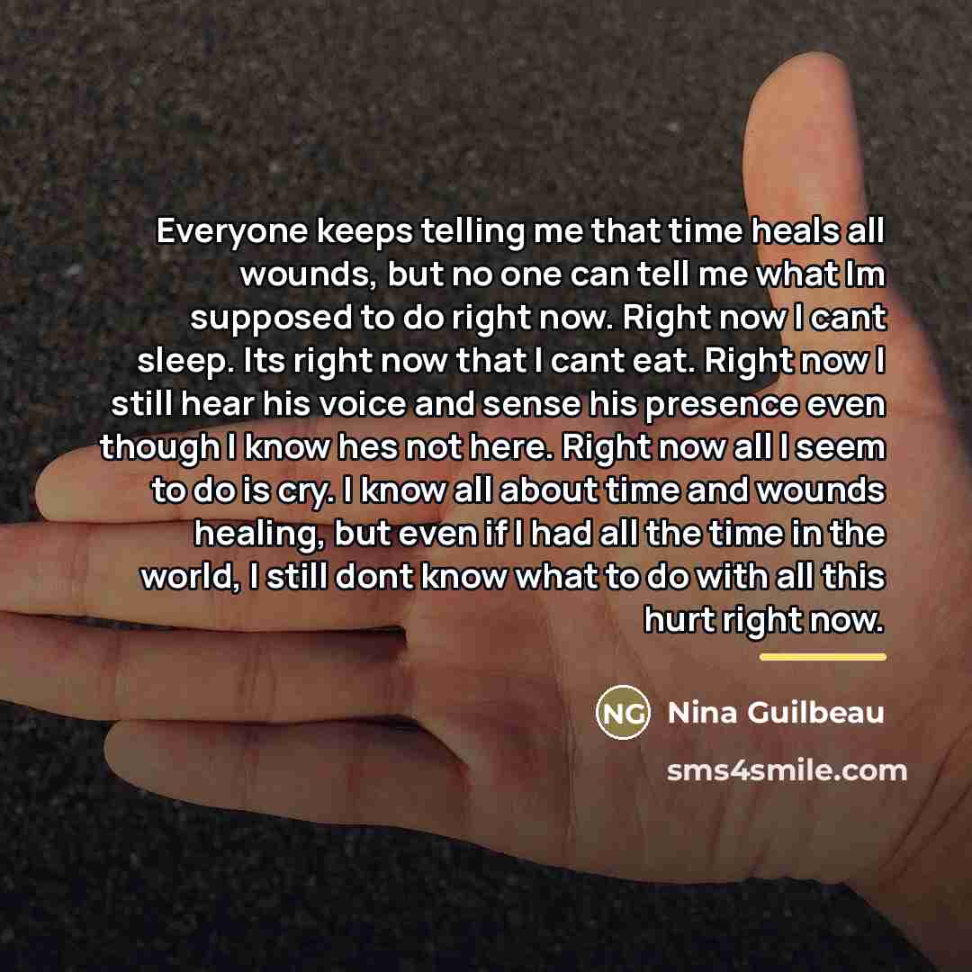 “Everyone keeps telling me that time heals all wounds, but…” quote by Nina Guilbeau