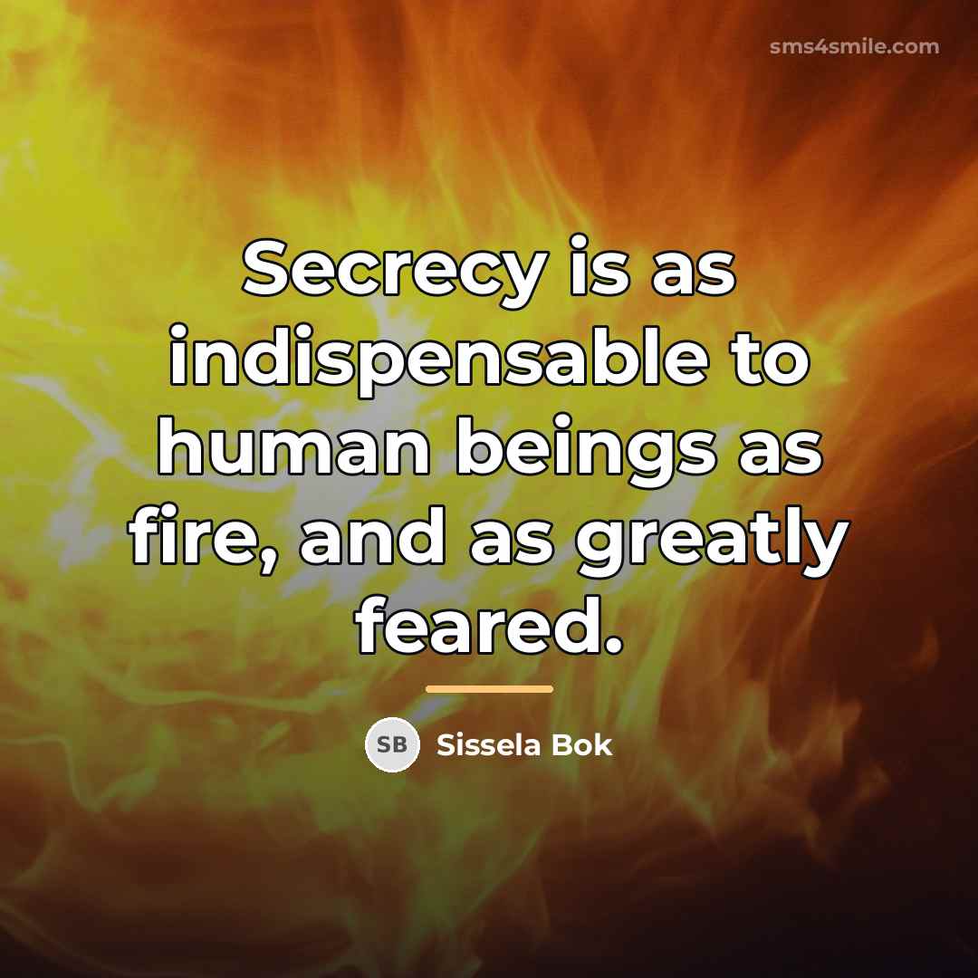 “Secrecy is as indispensable to human beings as fire, and…” quote by Sissela Bok