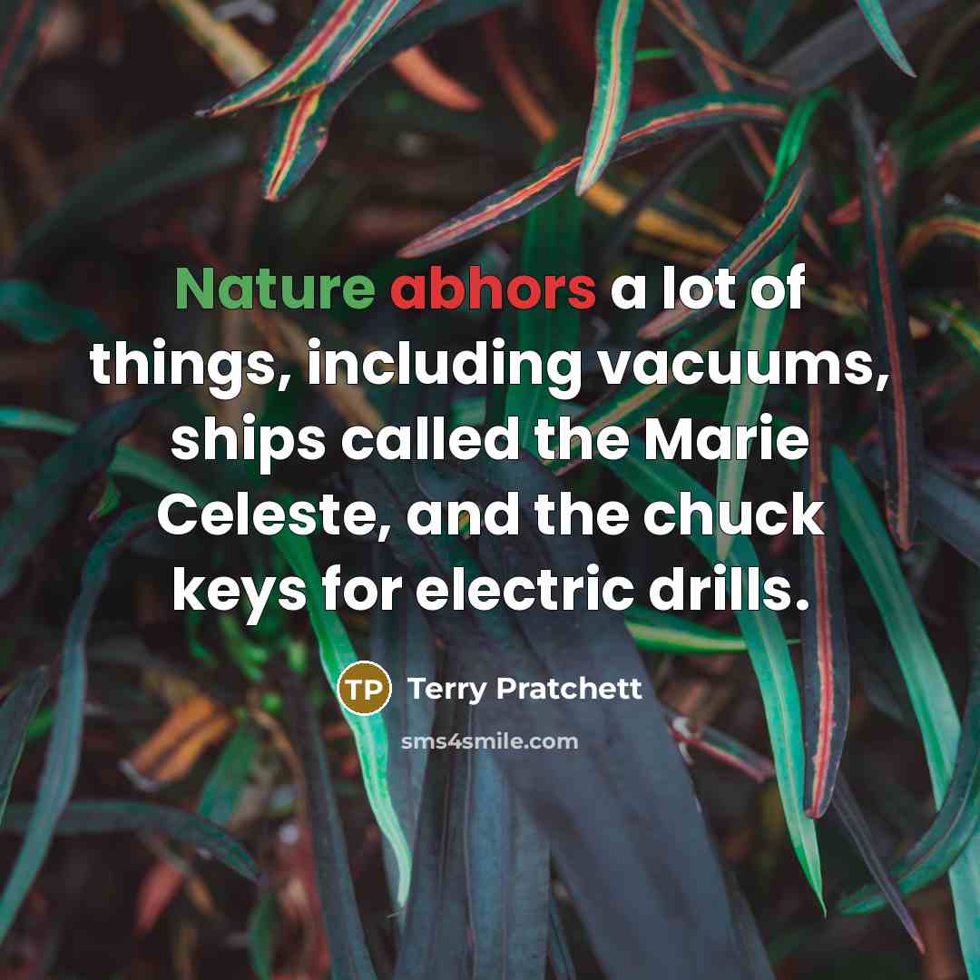 “Nature abhors a lot of things, including vacuums, ships called the Marie Celeste, and the chuck keys for electric drills.” quote by Terry Pratchett