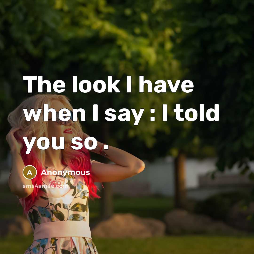 “The look I have when I say : I told you so .” quote by Anonymous