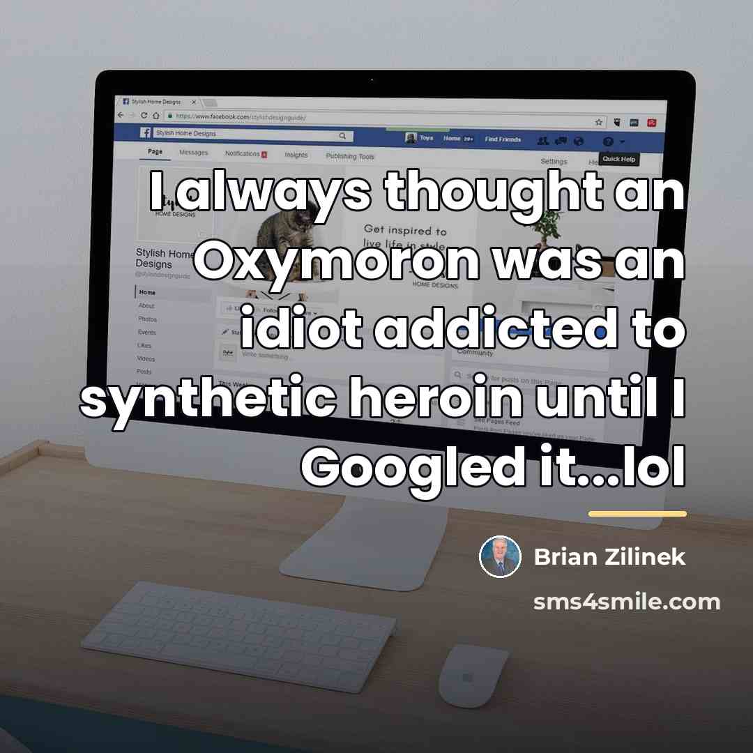 “I always thought an Oxymoron was an idiot addicted to…” quote by Brian Zilinek