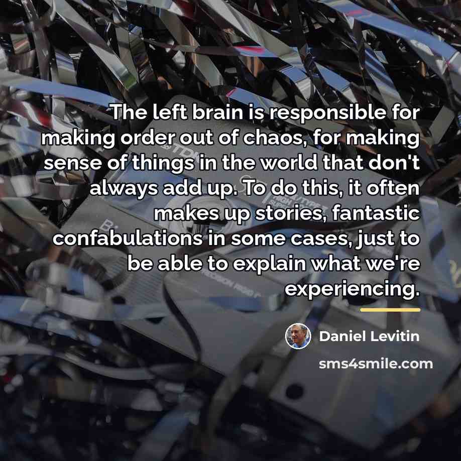 “The left brain is responsible for making order out of…” quote by Daniel Levitin