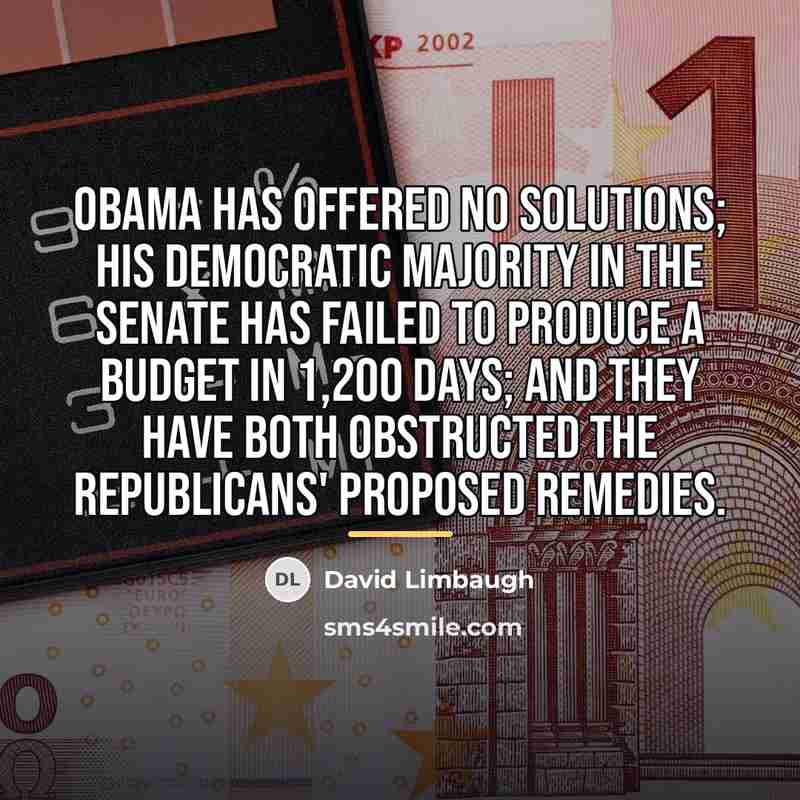 “Obama has offered no solutions; his Democratic majority in the…” quote by David Limbaugh