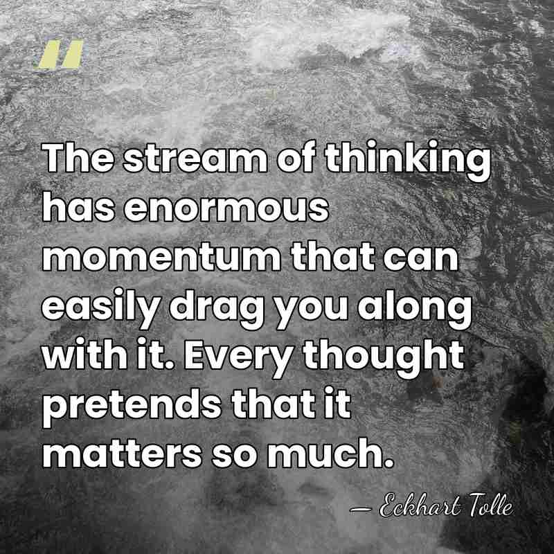 The stream of thinking has enormous momentum that can easily drag you&hellip; - Eckhart Tolle