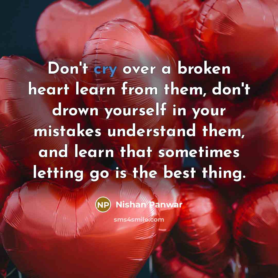 “Don't cry over a broken heart learn from them, don't…” quote by Nishan Panwar