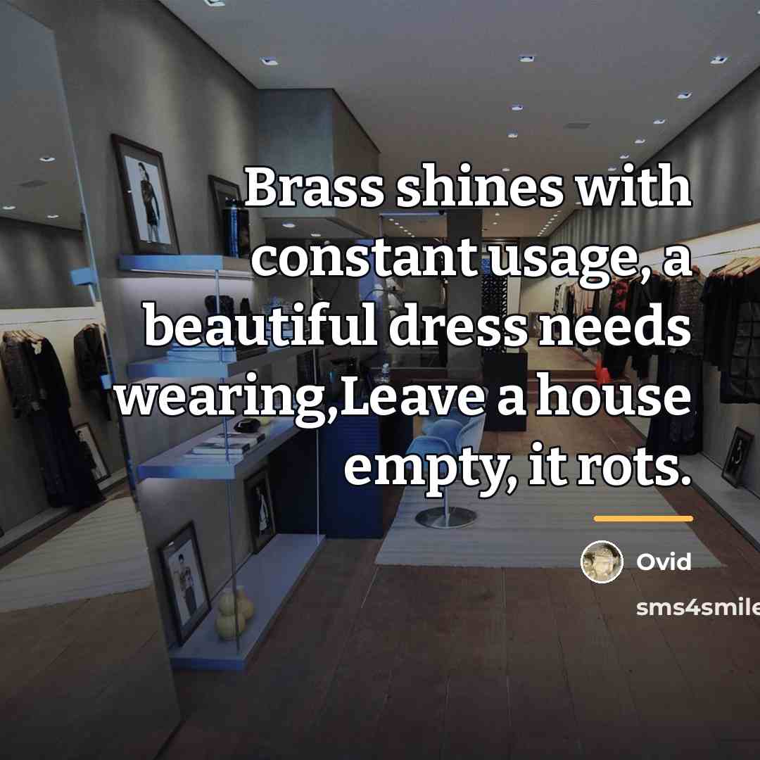 “Brass shines with constant usage, a beautiful dress needs wearing,Leave…” quote by Ovid