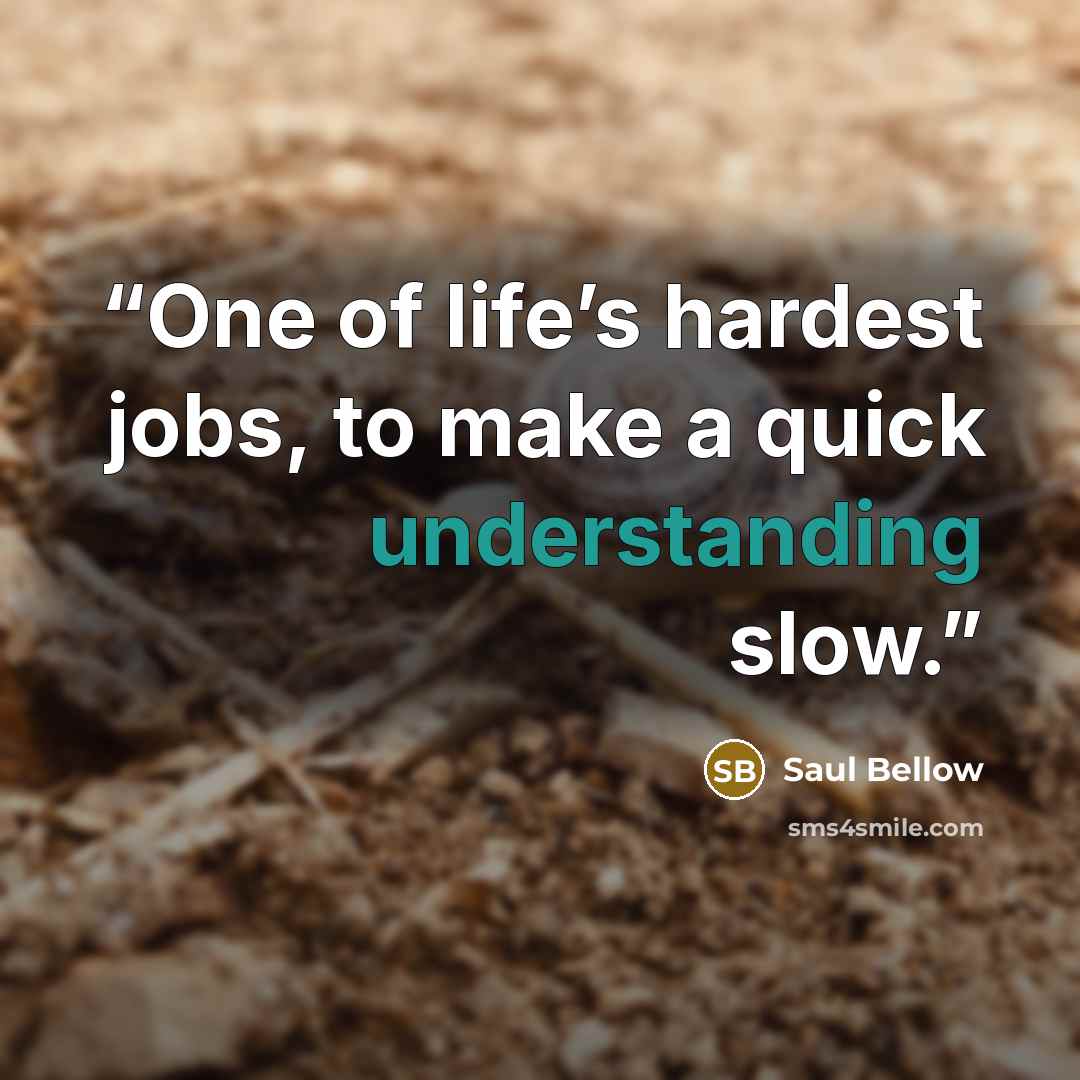 “One of life’s hardest jobs, to make a quick understanding slow.” quote by Saul Bellow