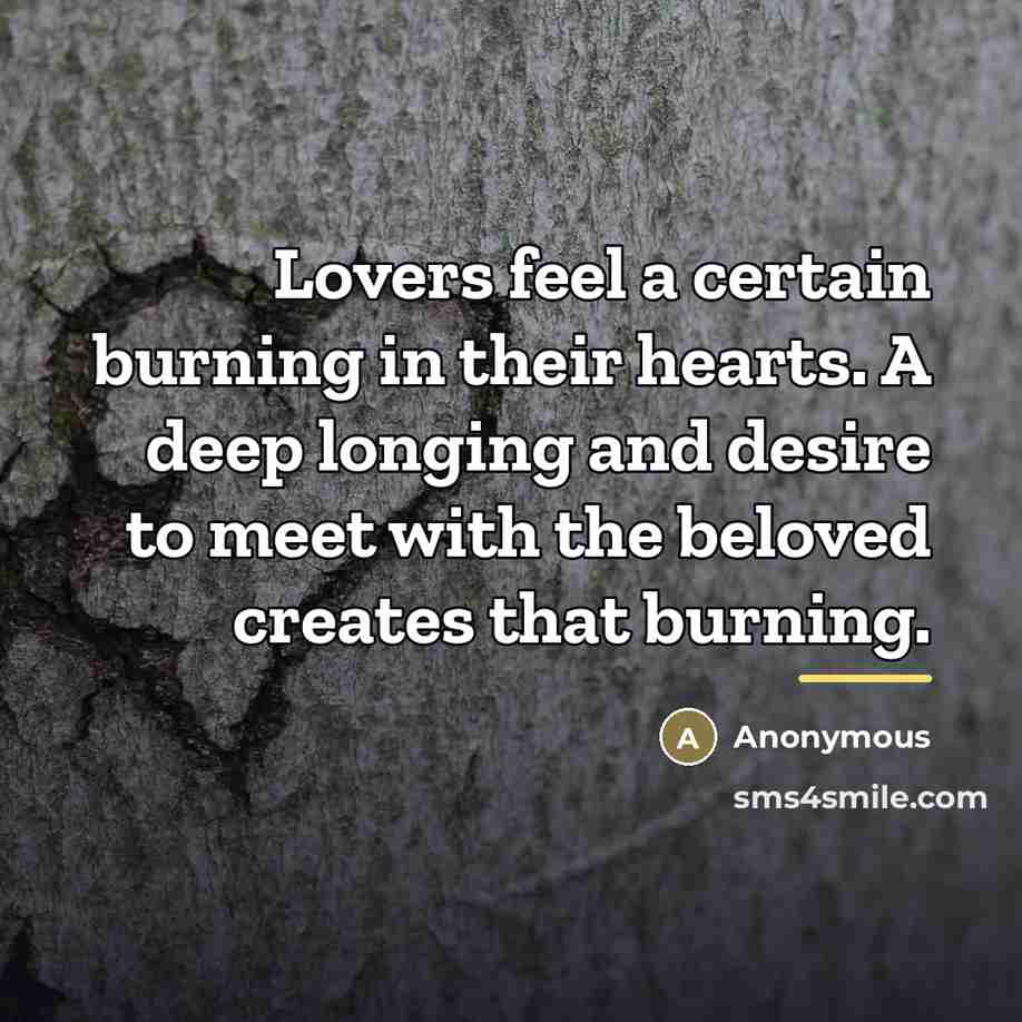 “Lovers feel a certain burning in their hearts. A deep…” quote by Anonymous