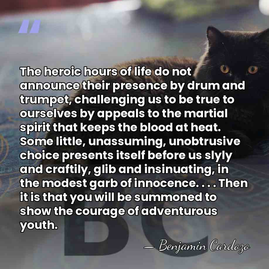 The heroic hours of life do not announce their presence by drum&hellip; - Benjamin Cardozo
