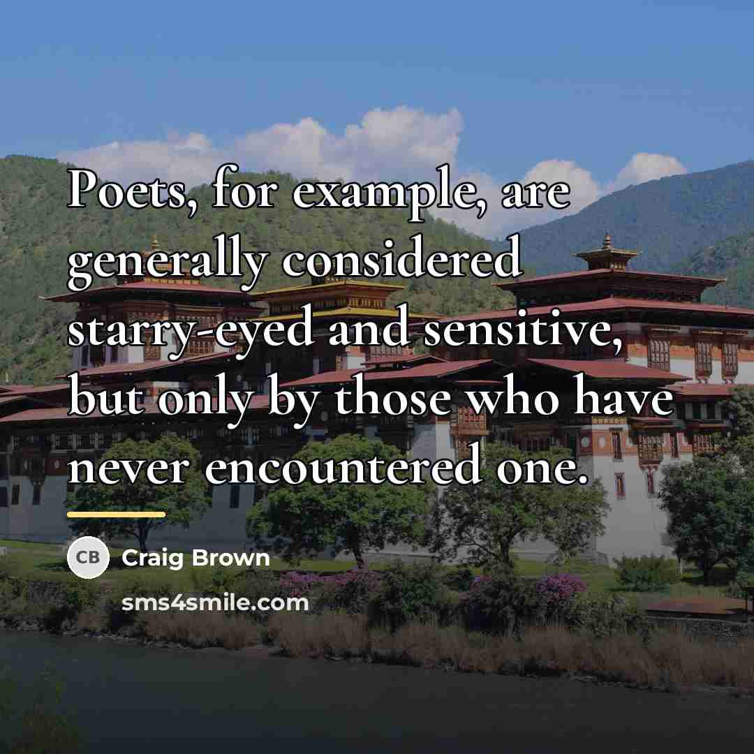 “Poets, for example, are generally considered starry-eyed and sensitive, but…” quote by Craig Brown