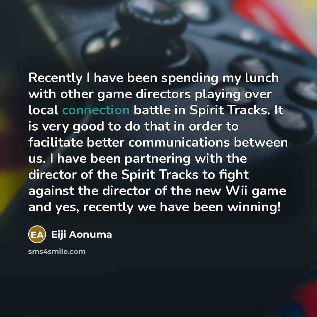 “Recently I have been spending my lunch with other game…” quote by Eiji Aonuma