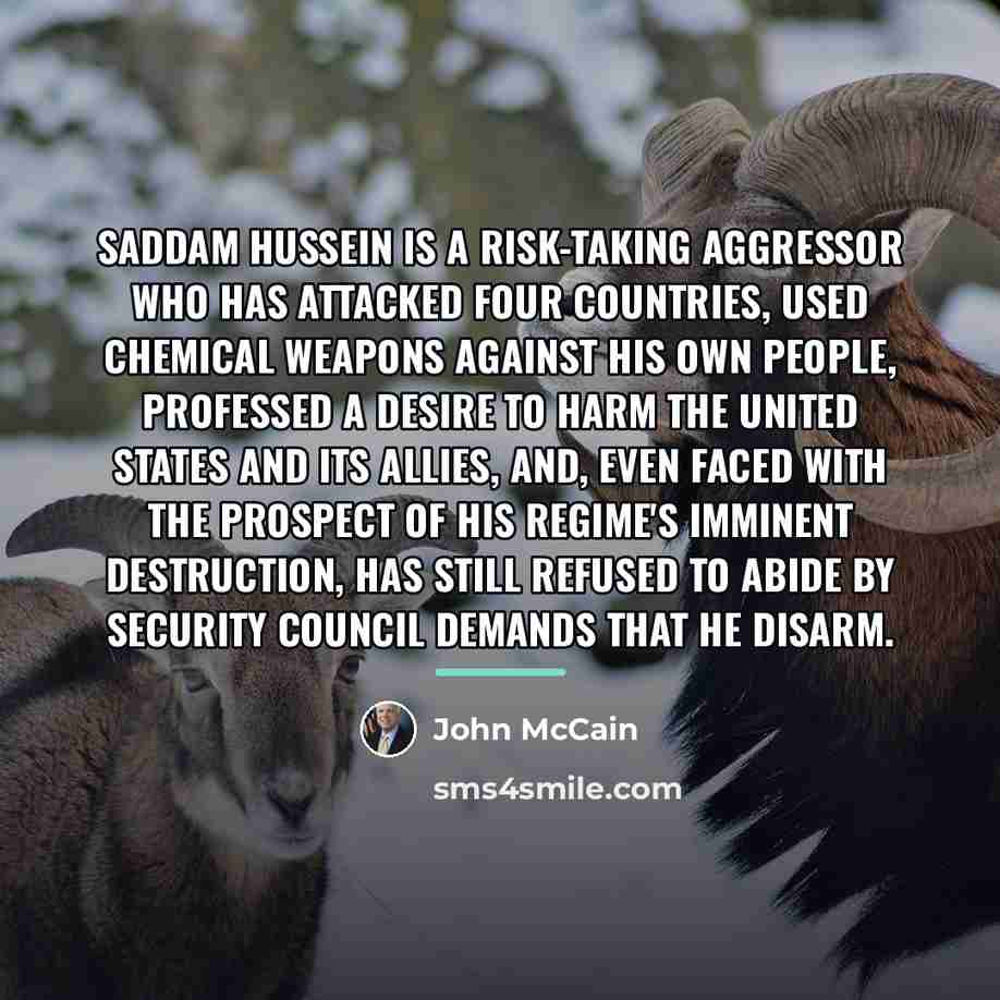 “Saddam Hussein is a risk-taking aggressor who has attacked four…” quote by John McCain