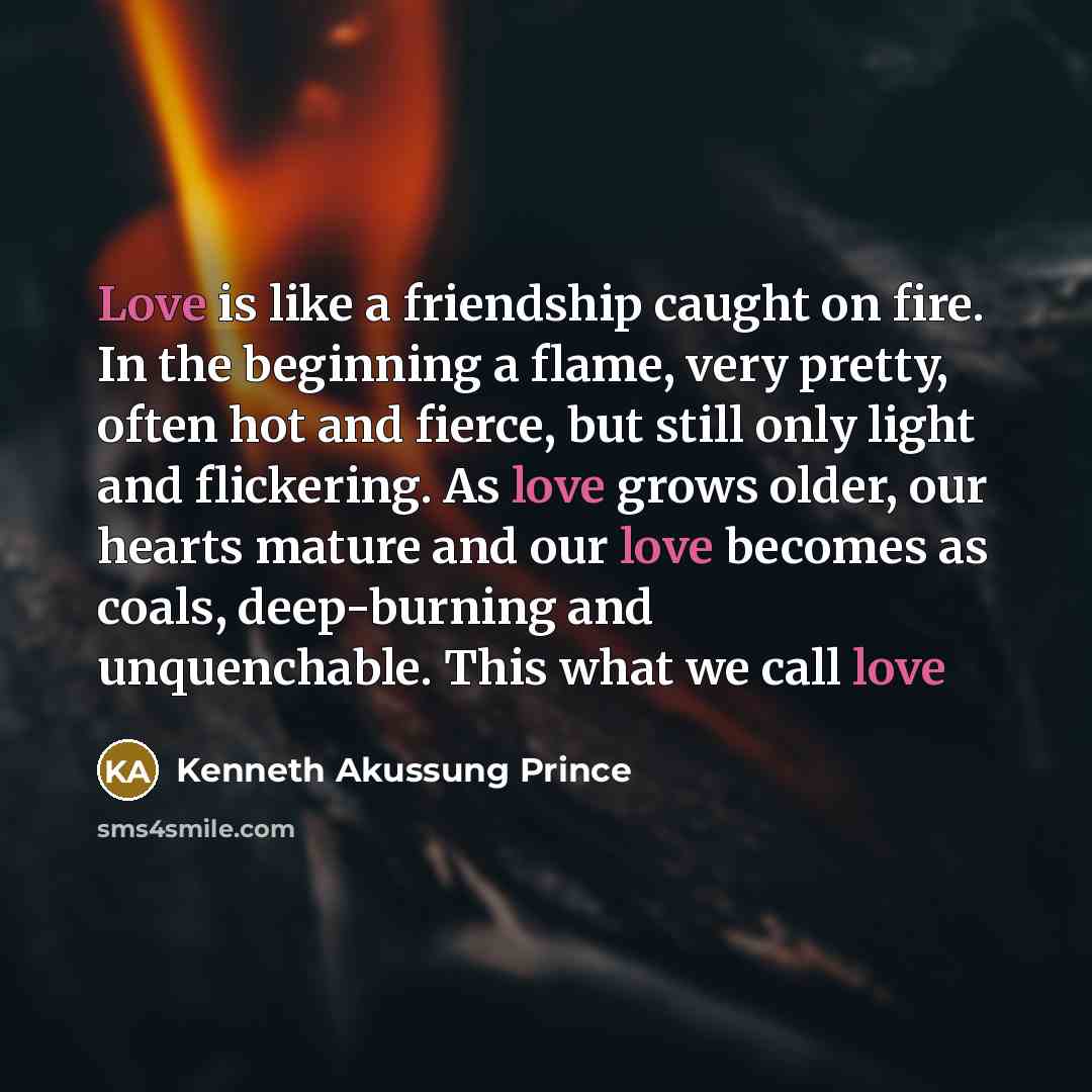 “Love is like a friendship caught on fire. In the…” quote by Kenneth Akussung Prince