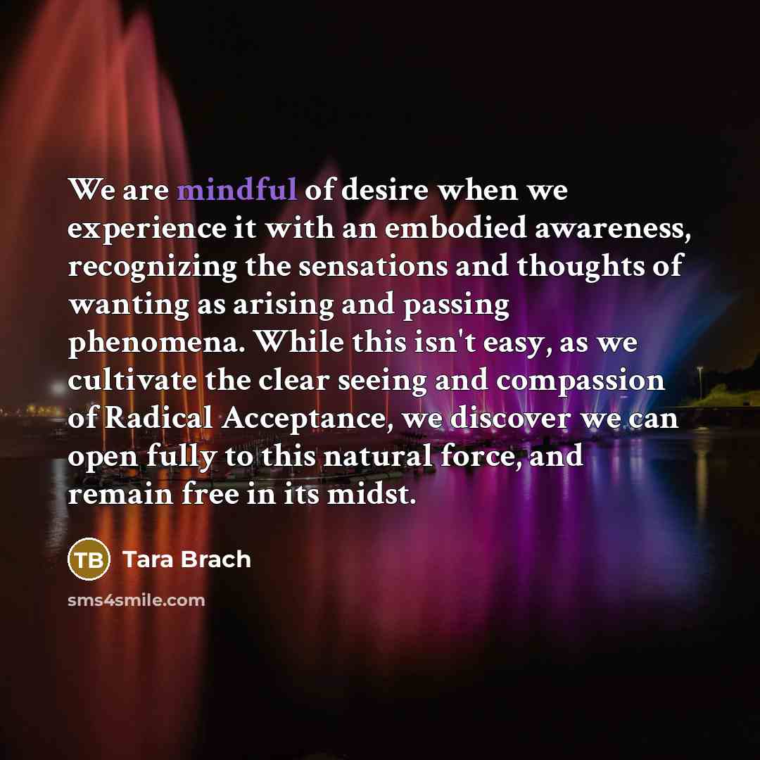 “We are mindful of desire when we experience it with…” quote by Tara Brach