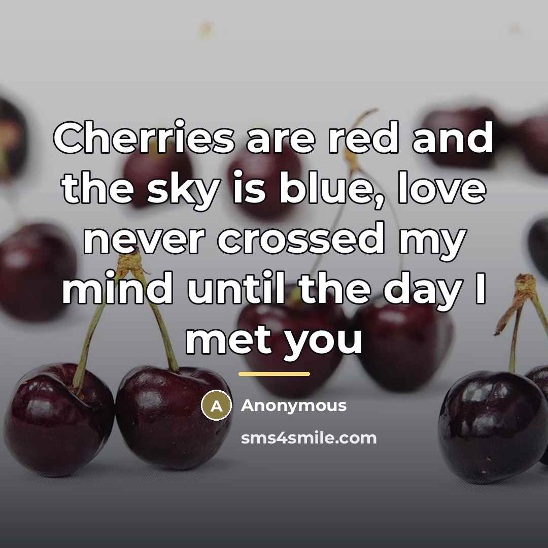 “Cherries are red and the sky is blue, love never…” quote by Anonymous