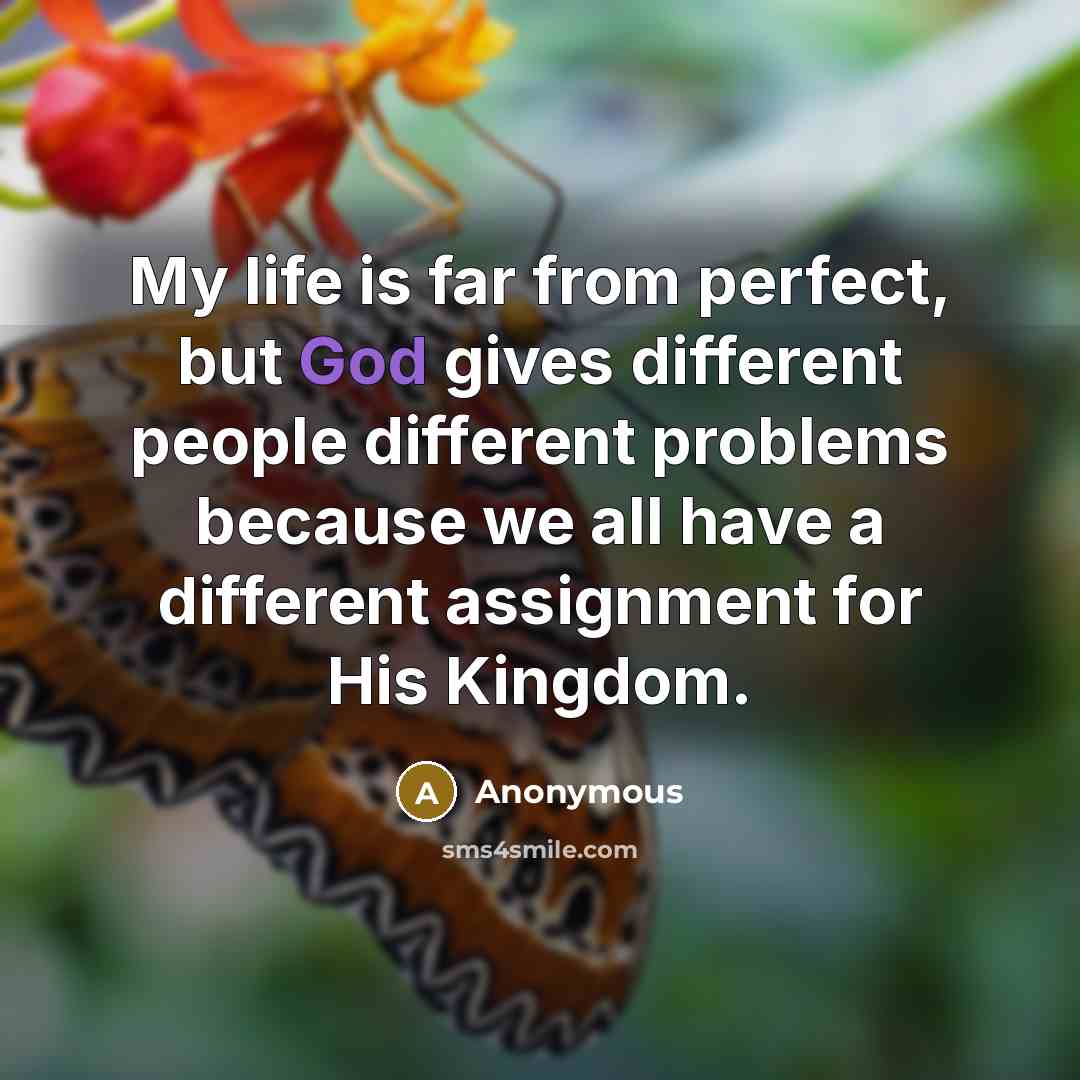“My life is far from perfect, but God gives different…” quote by Anonymous
