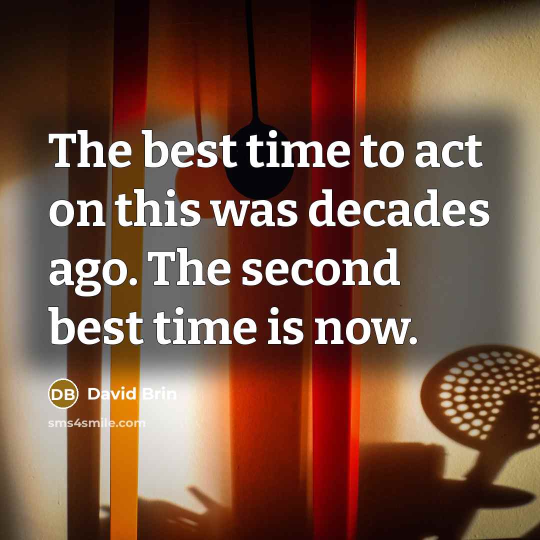 “The best time to act on this was decades ago. The second best time is now.” quote by David Brin